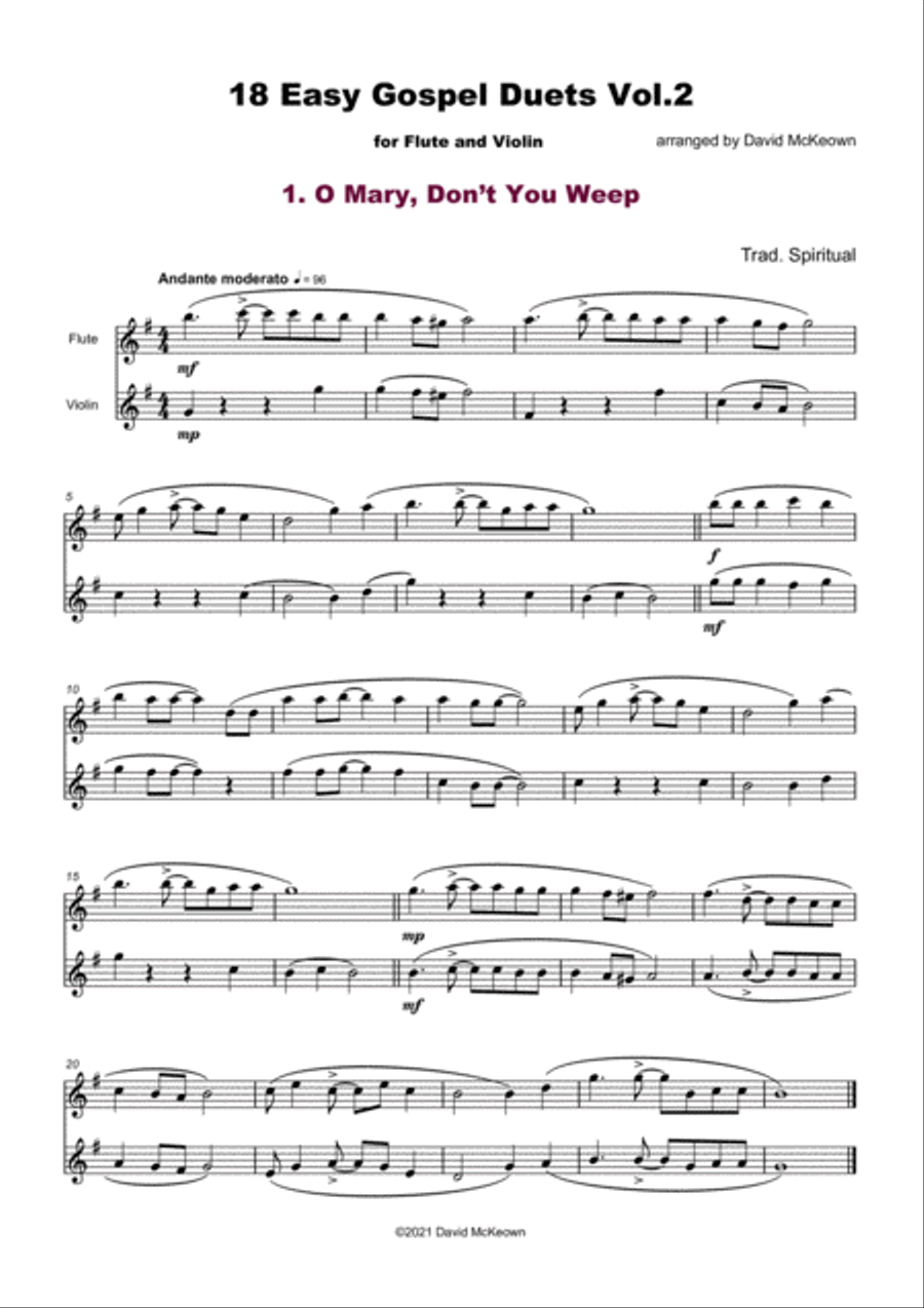 18 Easy Gospel Duets Vol.2 for Flute and Violin