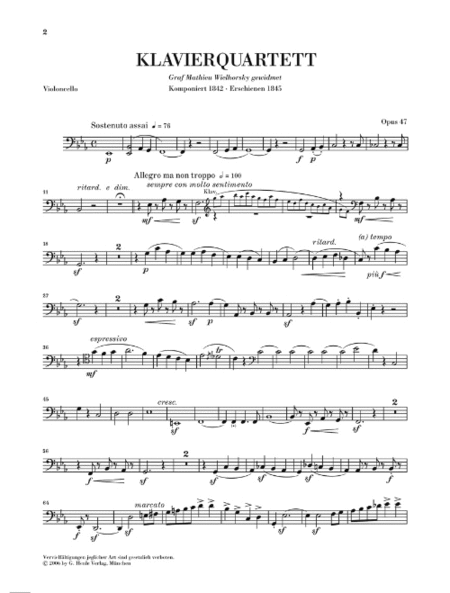 Piano Quartet Eb Major Op. 47 by Robert Schumann Piano Quartet - Sheet Music