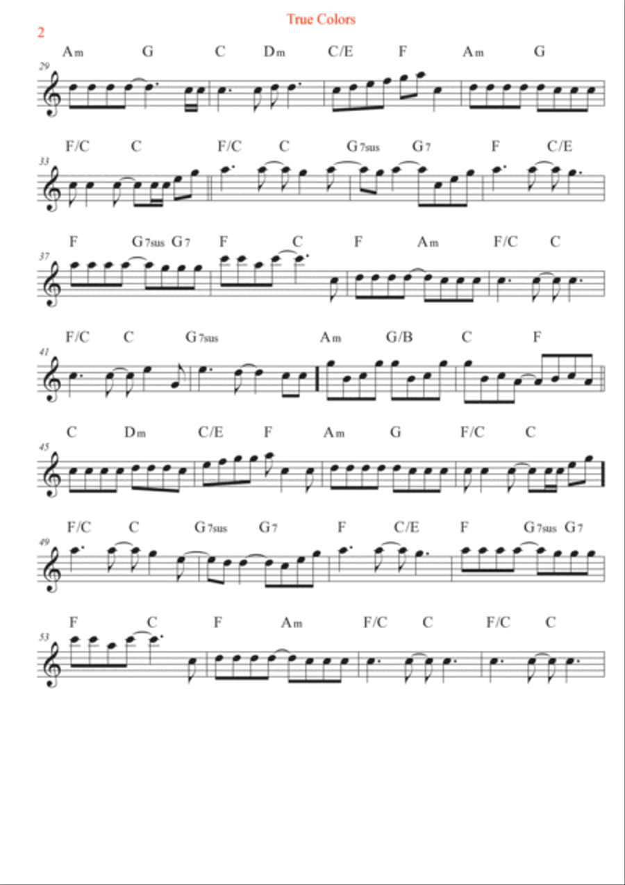 True Colors Violin Solo scores gallery preview page 2