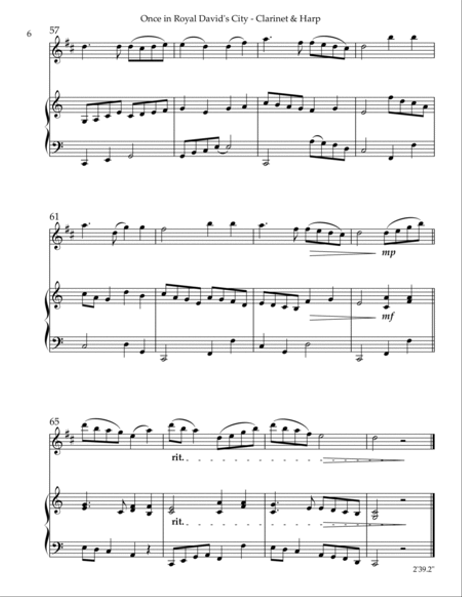 Once in Royal David’s City, Duet for Bb Clarinet & Harp B-Flat Clarinet scores gallery preview page 6