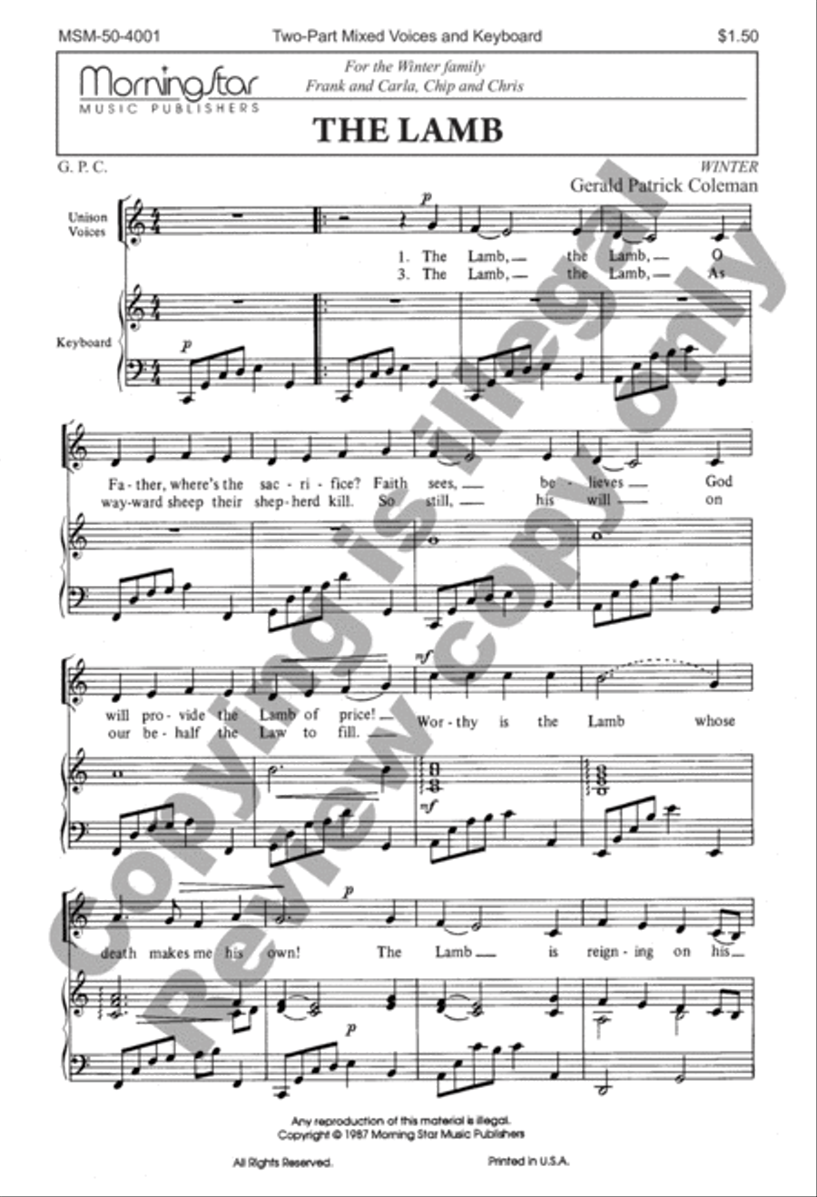 The Lamb (Choral Score) image number null