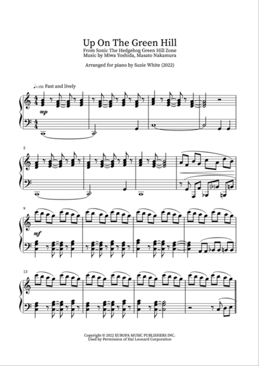 Up On The Green Hill From Sonic The Hedgehog Green Hill Zone Piano Solo scores gallery preview page 2