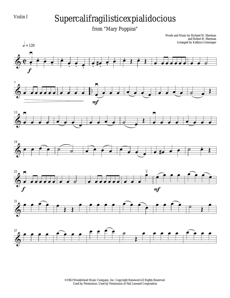 Supercalifragilisticexpialidocious from Walt Disney's MARY POPPINS String Quartet scores gallery preview page 1