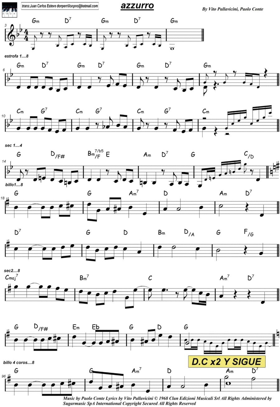 Azzurro Easy Piano scores gallery preview page 1