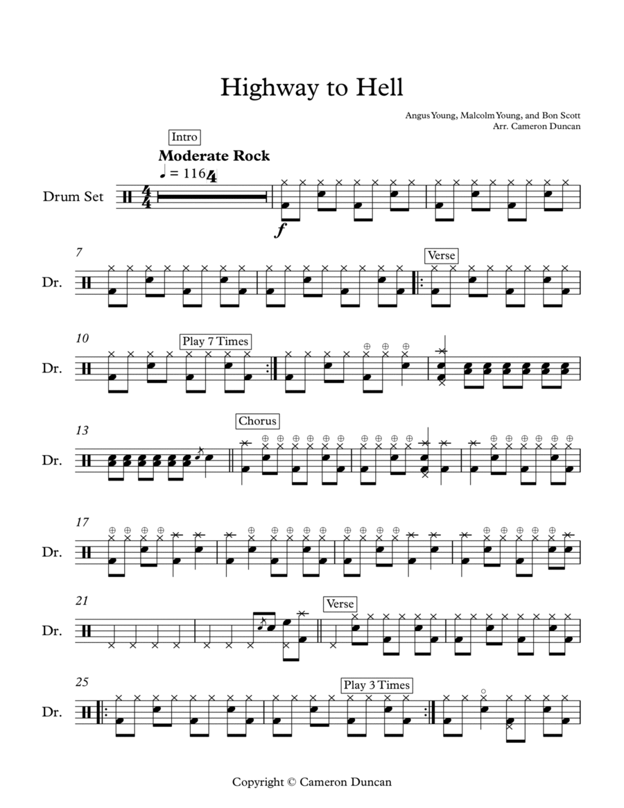 Highway To Hell Drum Set scores gallery preview page 1