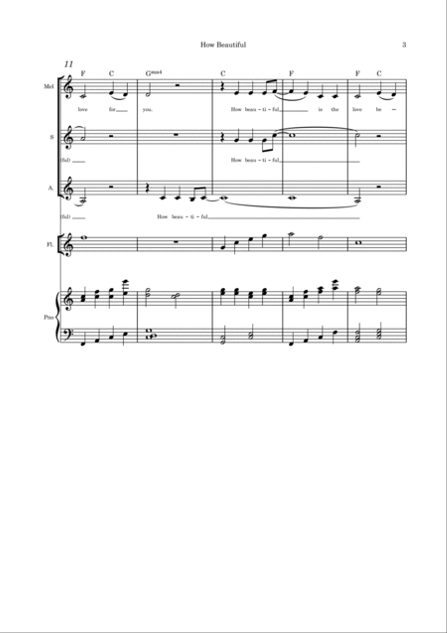 How Beautiful (Is the Love Between the Two of Us) Vocal trio, flute and piano with parts included Flute scores gallery preview page 3