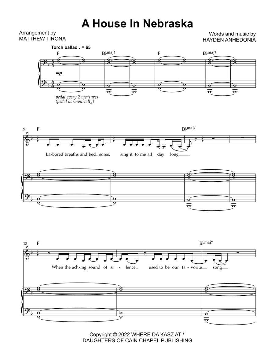 A House In Nebraska Piano, Vocal scores gallery preview page 1