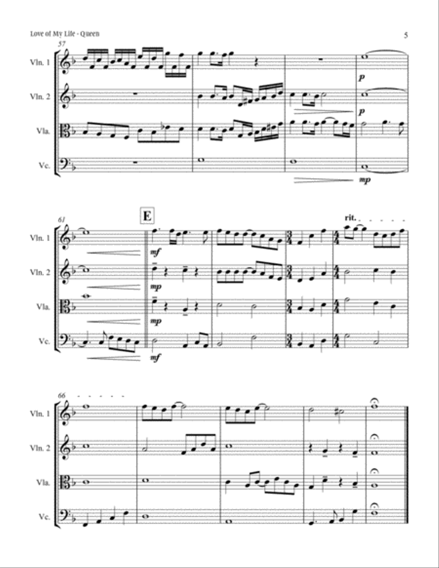 Love Of My Life String Quartet scores gallery preview page 5