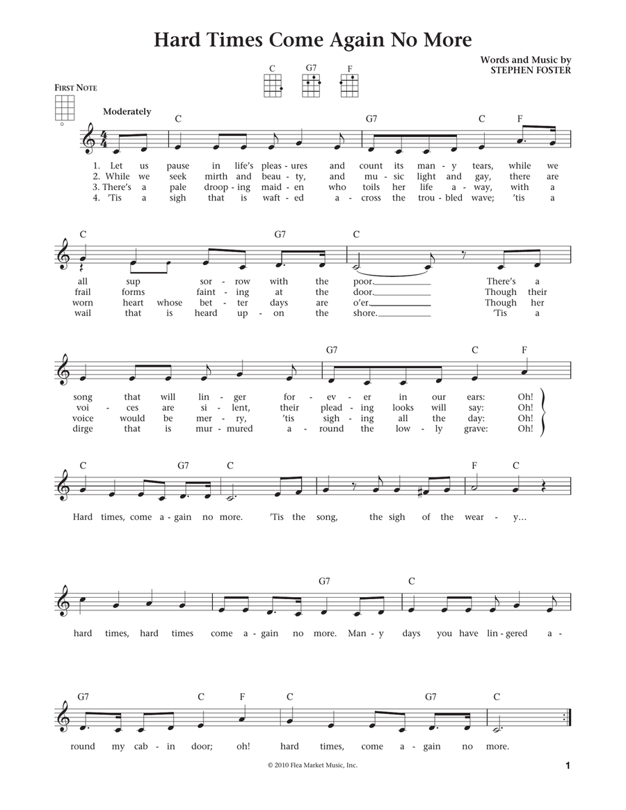 Hard Times Come Again No More (from The Daily Ukulele) (arr. Liz and Jim Beloff) Ukulele scores gallery preview page 1