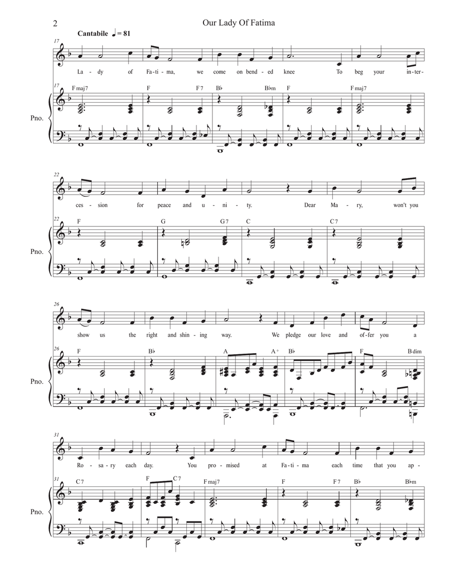Our Lady Of Fatima Unison Choir scores gallery preview page 2