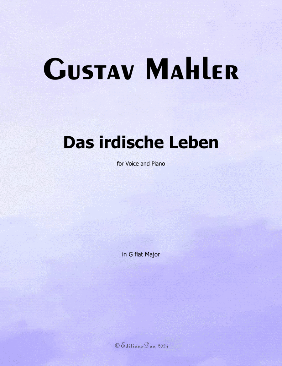 Das irdische Leben, by Mahler, in G flat Major Piano, Vocal scores gallery preview page 1