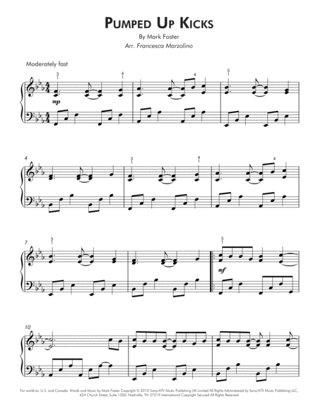 Pumped Up Kicks (Late Intermediate Piano) image number null