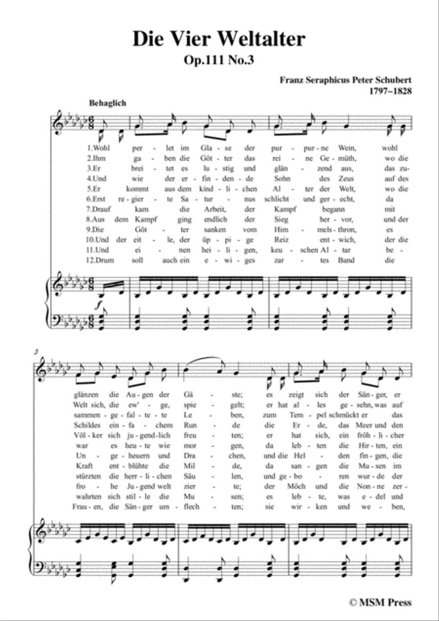 Schubert-Die Vier Weltalter,Op.111 No.3,in G flat Major,for Voice&Piano Voice scores gallery preview page 3