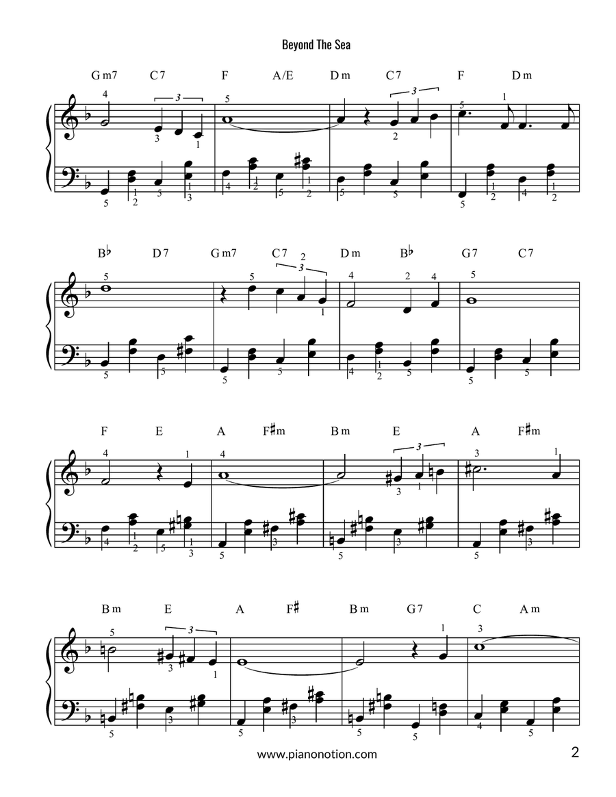 Beyond The Sea Easy Piano scores gallery preview page 2