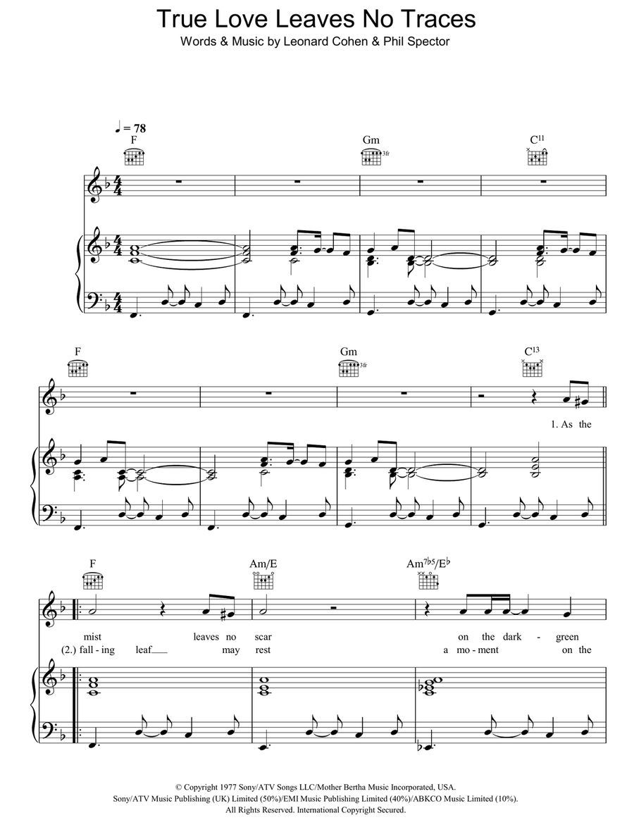 True Love Leaves No Traces Piano, Vocal, Guitar scores gallery preview page 1