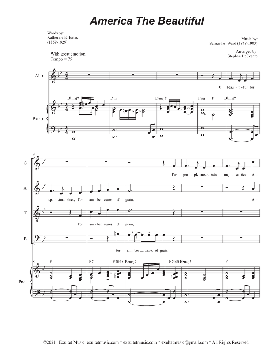 America The Beautiful (Vocal Quartet - (SATB) 4-Part scores gallery preview page 2