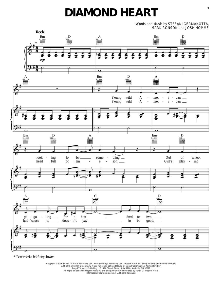 Diamond Heart Diamond Heart Piano, Vocal, Guitar scores gallery preview page 1