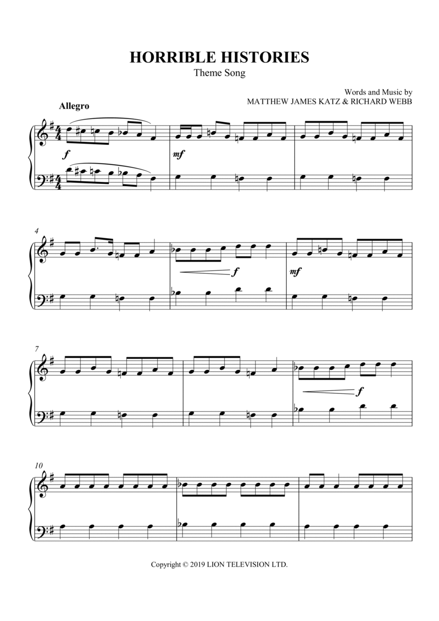 Horrible Histories Theme Piano Method scores gallery preview page 1