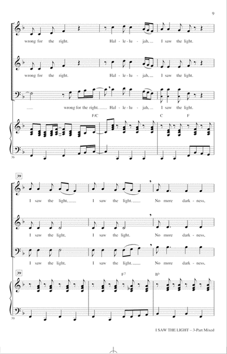 I Saw The Light (arr. Audrey Snyder) 3-Part scores gallery preview page 7