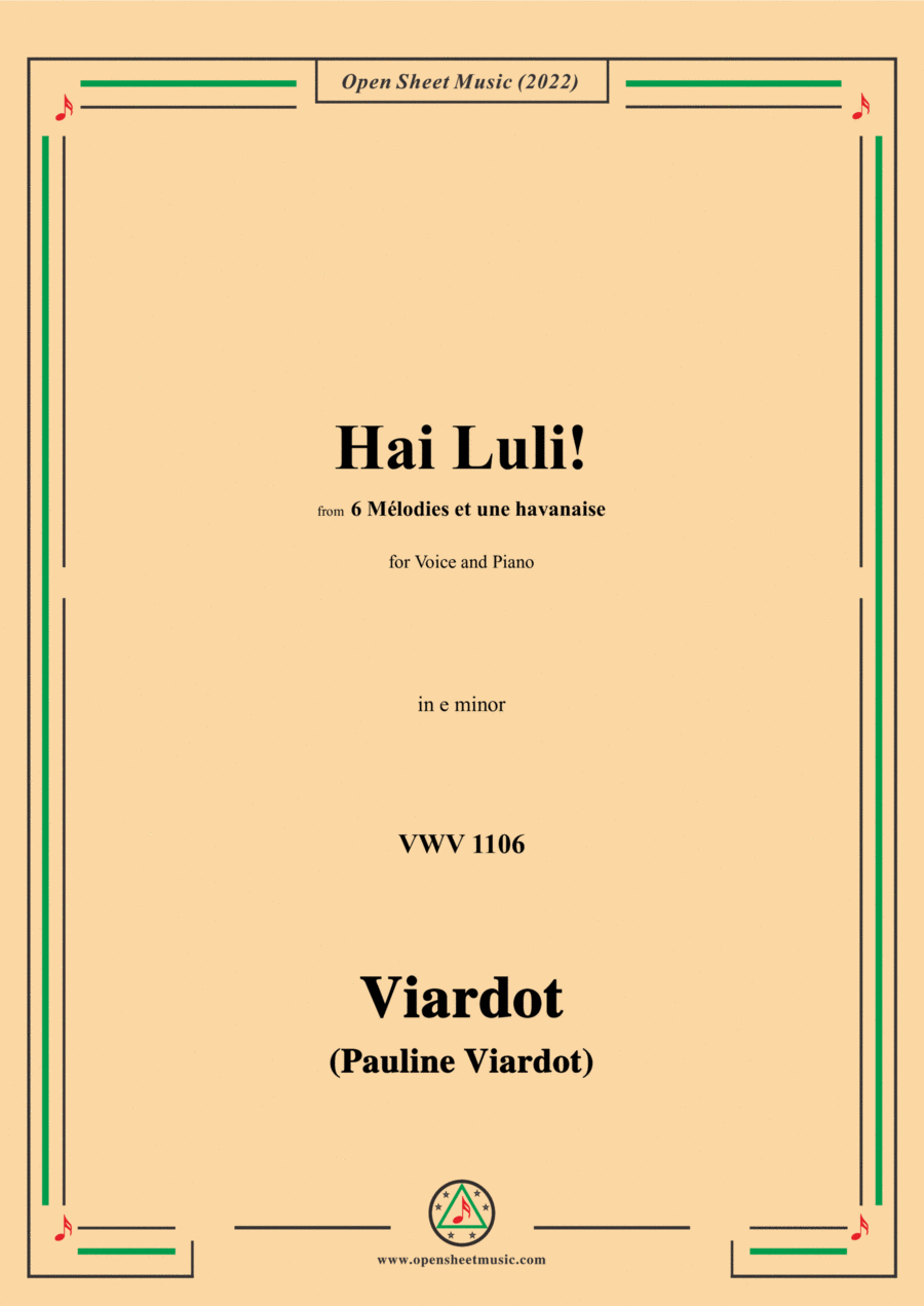 Pauline Viardot-Hai Luli!,VWV 1106,in e minor,from '6 Mélodies et une havanaise' Voice scores gallery preview page 1