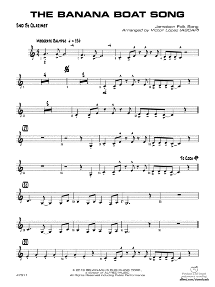 The Banana Boat Song: 2nd B-flat Clarinet Jazz Ensemble scores gallery preview page 1