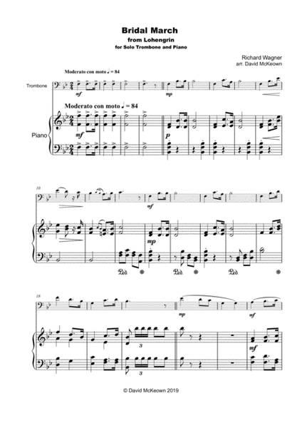 Bridal March, "Here Comes The Bride", for Solo Trombone and Piano image number null