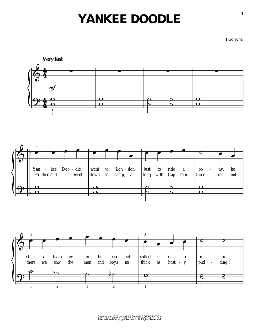 Yankee Doodle Easy Piano scores gallery preview page 1