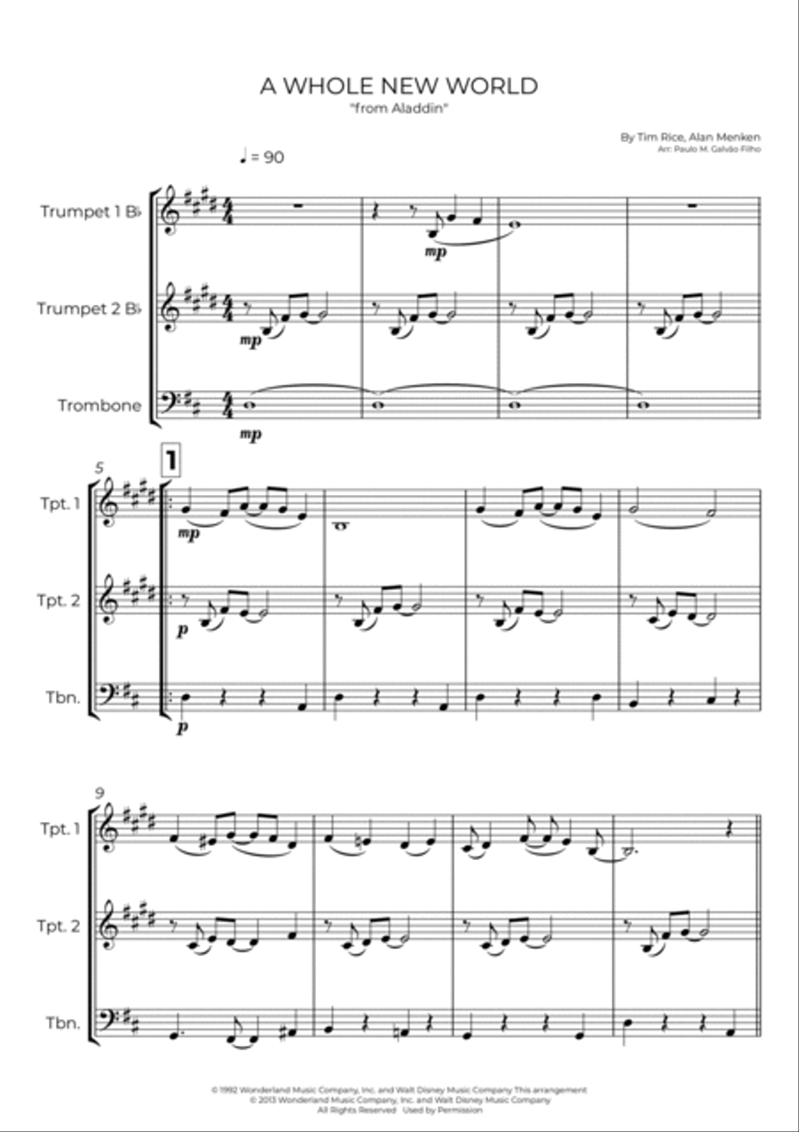 A Whole New World Brass Ensemble scores gallery preview page 2