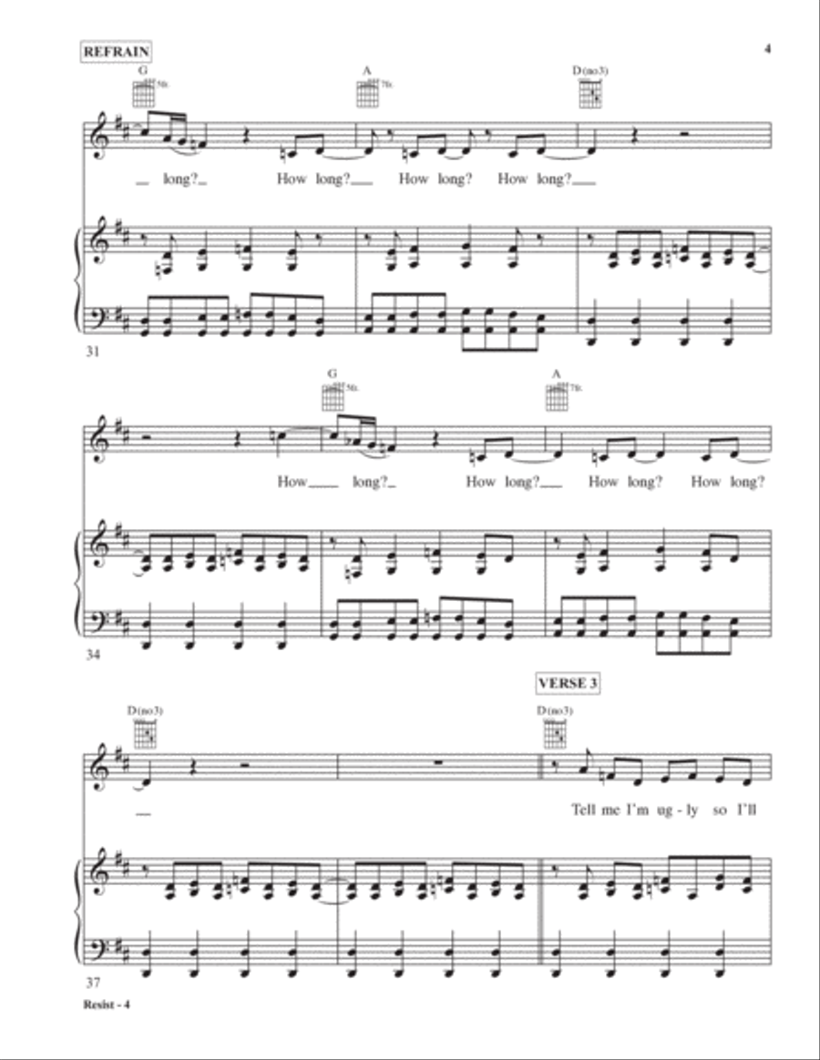 Resist Resist Piano, Vocal, Guitar scores gallery preview page 5