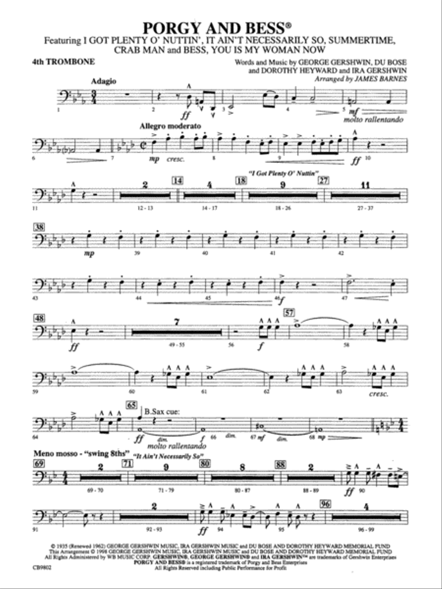 Porgy and Bess® (Medley): 4th Trombone Concert Band scores gallery preview page 1