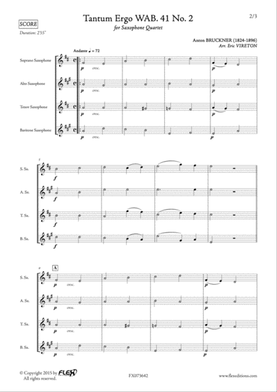 Tantum Ergo WAB. 41 No. 2 Saxophone Quartet scores gallery preview page 2