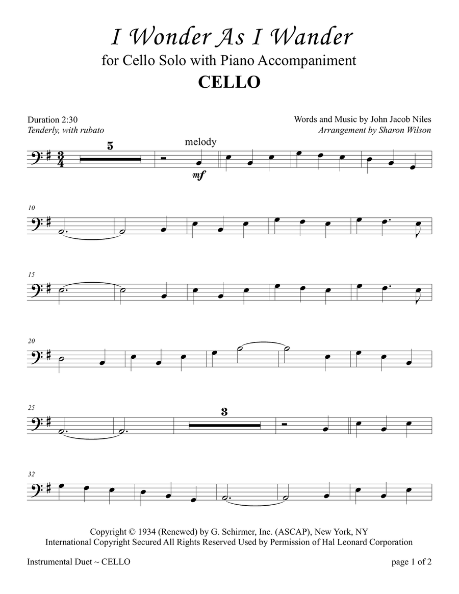 I Wonder As I Wander Piano scores gallery preview page 1