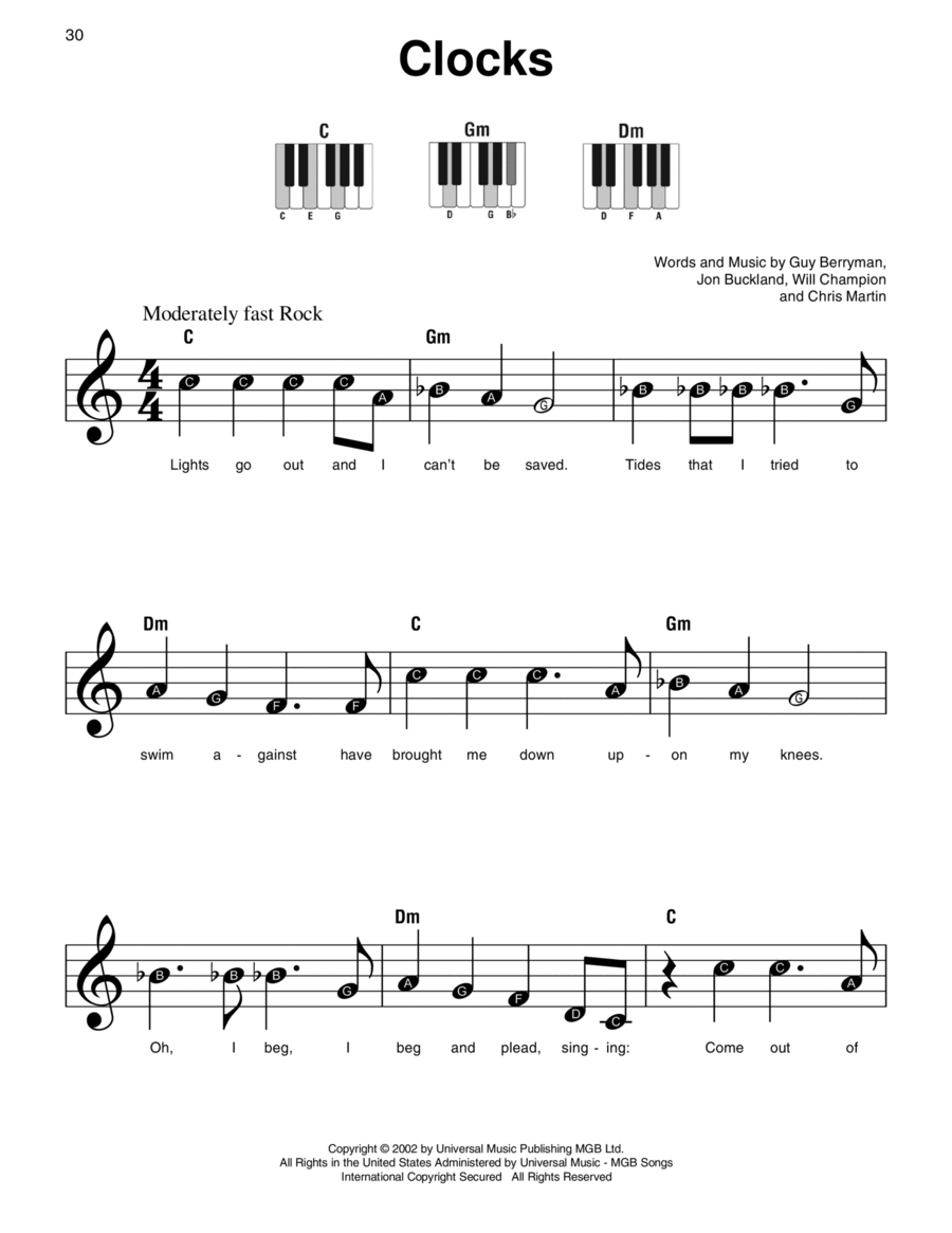 Clocks Easy Piano scores gallery preview page 1
