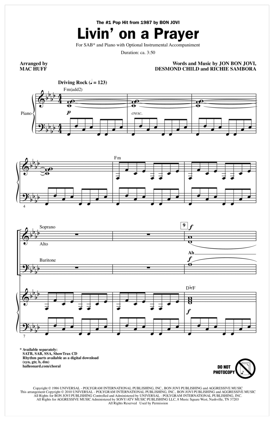 Livin' On A Prayer (arr. Mac Huff) 3-Part scores gallery preview page 1