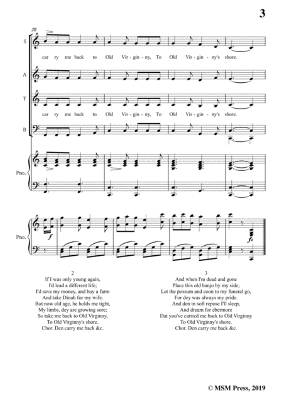 James A. Bland-Carry Me Back To Old Virginny,in C Major,for Voice &Pno Voice scores gallery preview page 5