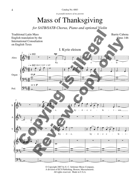 Mass of Thanksgiving (Choral Score)