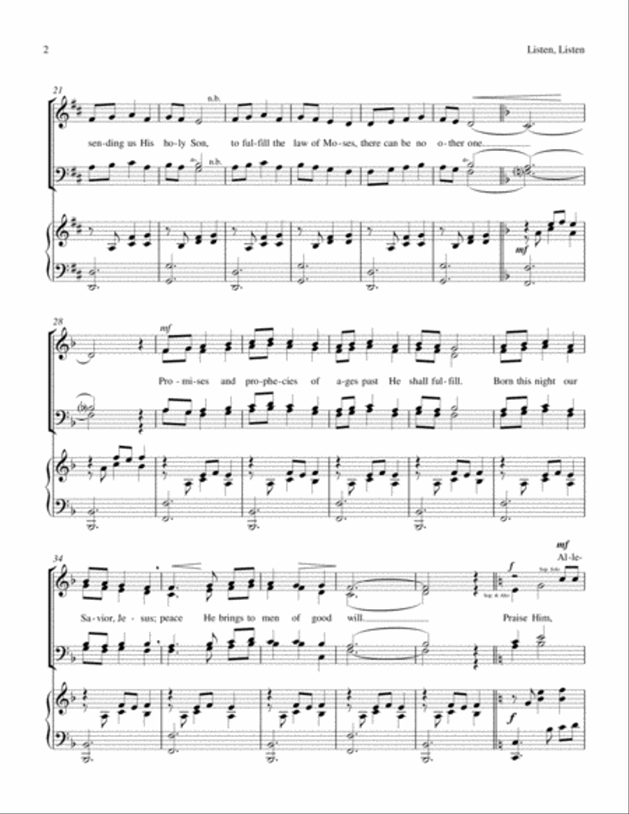 Listen, Listen (SATB with Piano Accompaniment) 4-Part scores gallery preview page 2