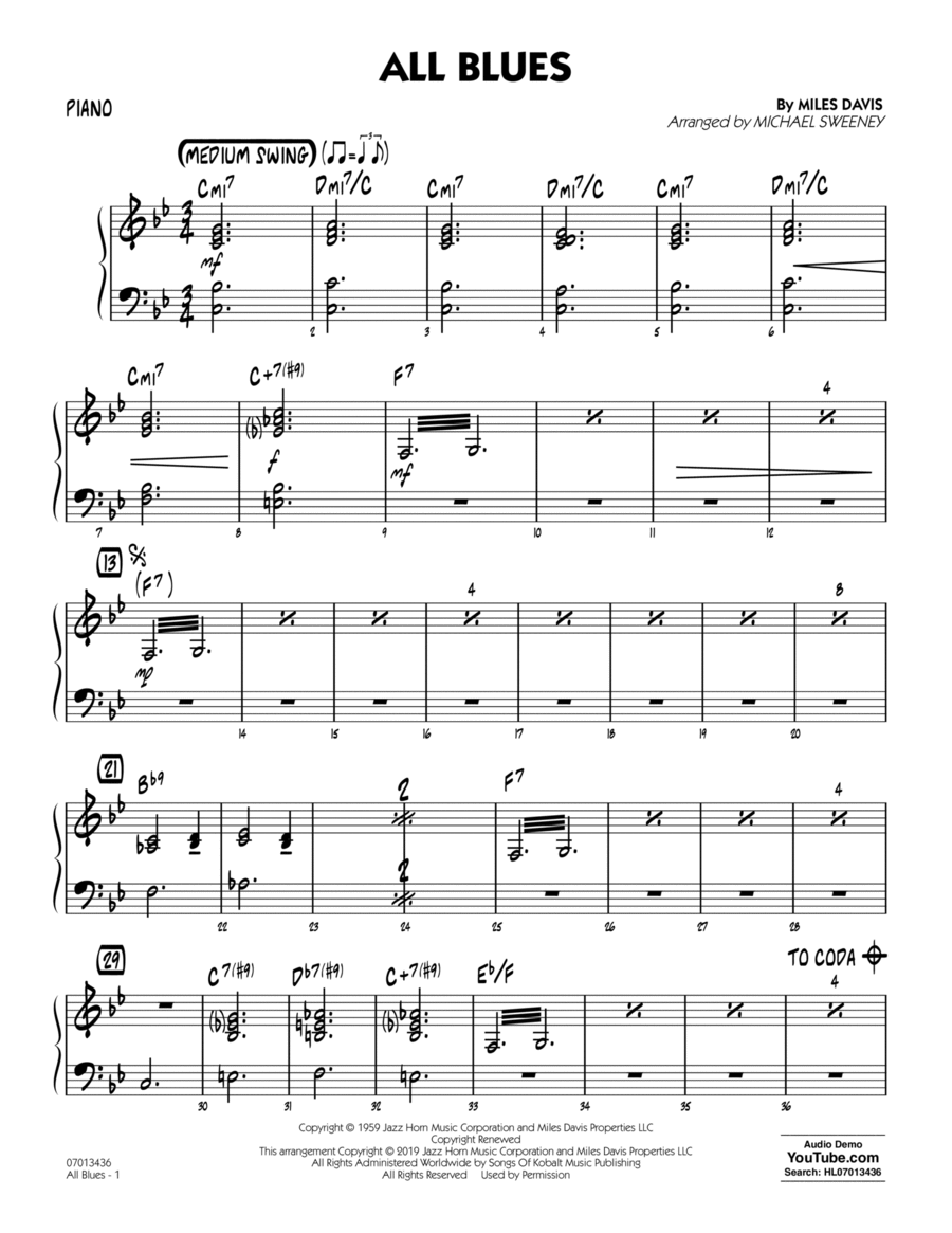 All Blues (arr. Michael Sweeney) - Piano