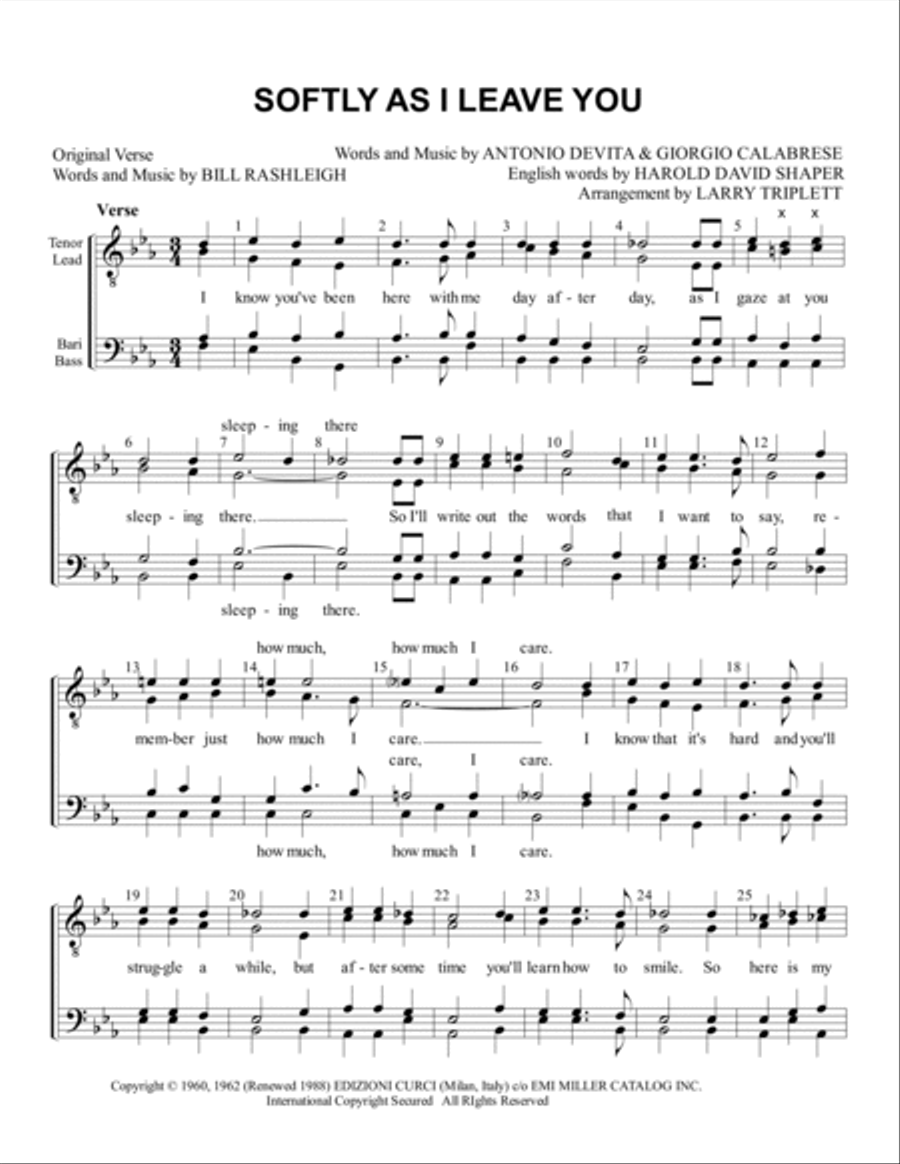 Softly As I Leave You TTBB scores gallery preview page 1