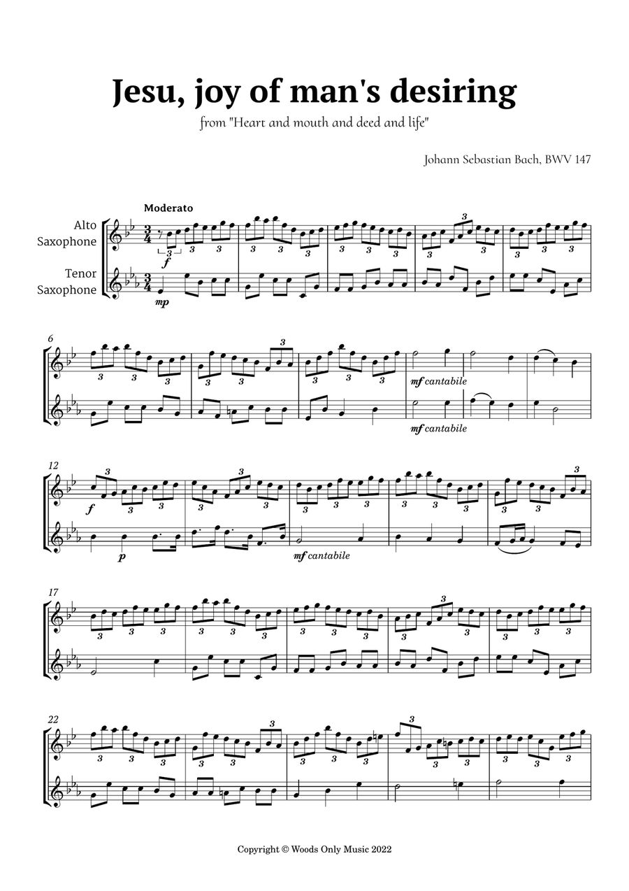 Jesu, joy of man's desiring by Bach for Saxophone Duet Woodwind Duet scores gallery preview page 2