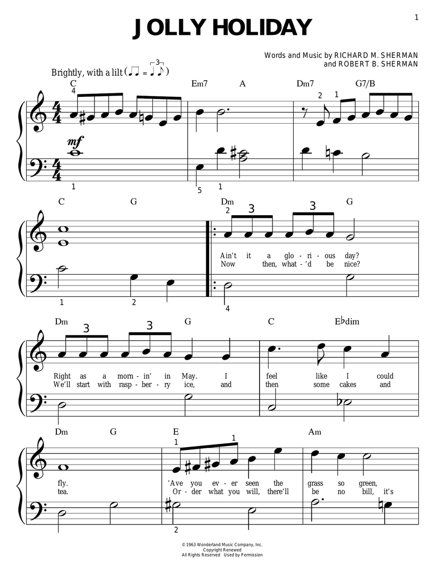 Jolly Holiday Easy Piano scores gallery preview page 1