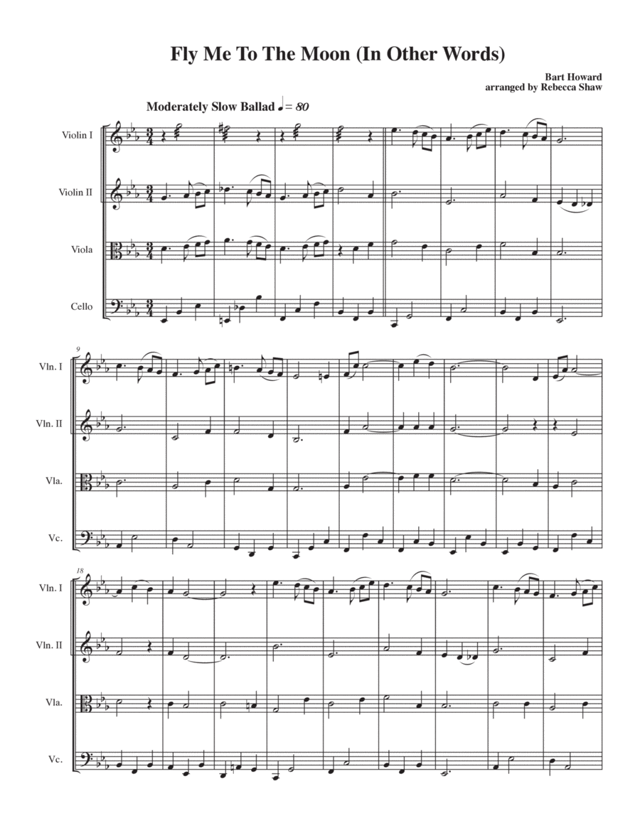 Fly Me To The Moon (in Other Words) String Quartet scores gallery preview page 1