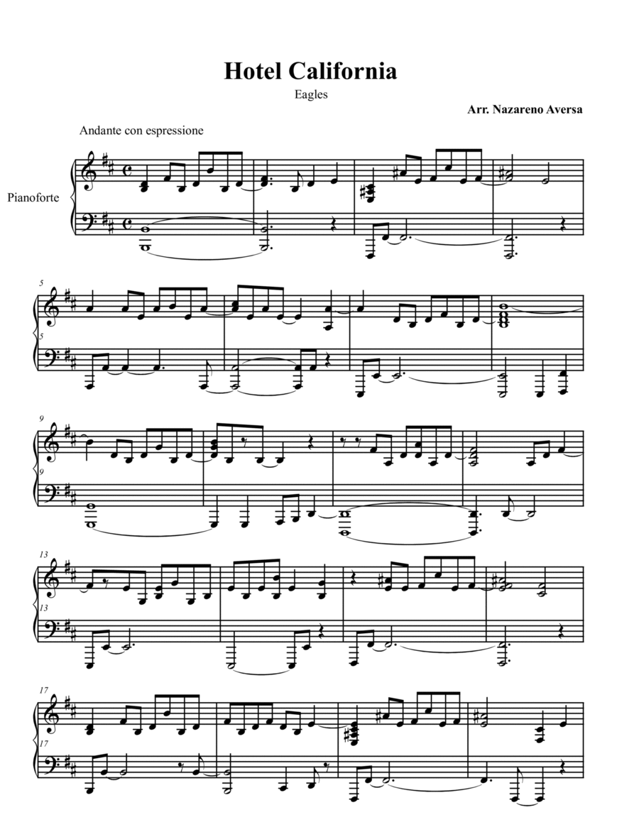 Hotel California Piano Solo scores gallery preview page 1