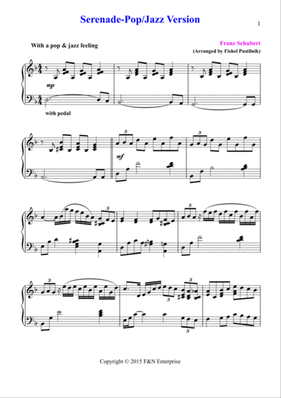 Serenade by Schubert-Pop/Jazz Version Piano scores gallery preview page 2
