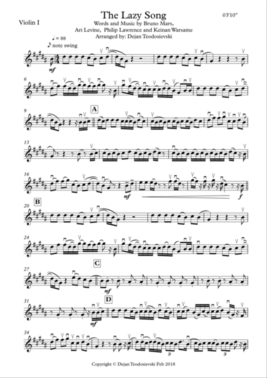 The Lazy Song The Lazy Song String Quartet scores gallery preview page 2