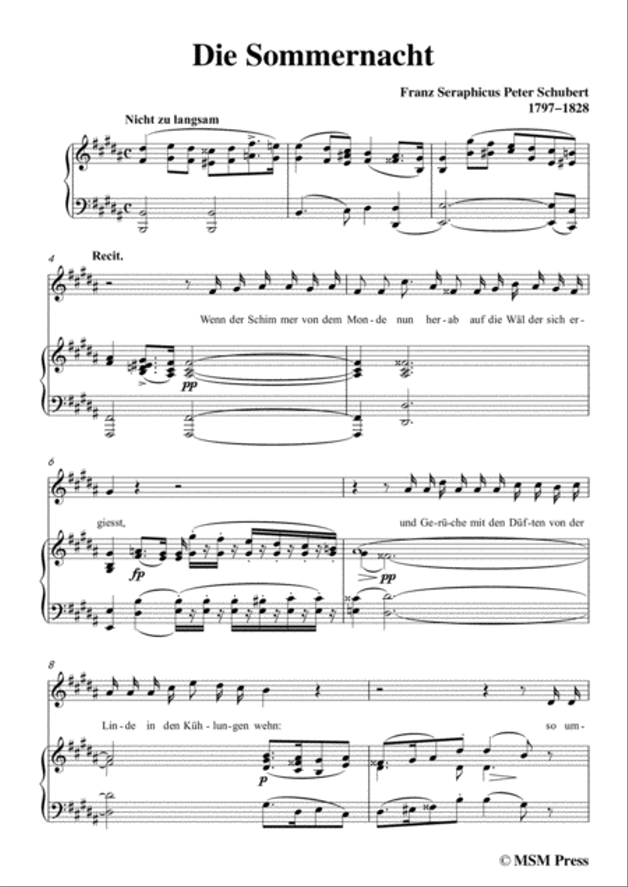 Schubert-Die Sommernacht,in B Major,for Voice&Piano Voice scores gallery preview page 3