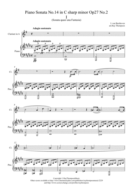 Beethoven: Piano Sonata No.14 in C sharp minor ( Sonata quasi uni Fantasia )( Moonlight ) Op.27 No.2 - clarinet and piano