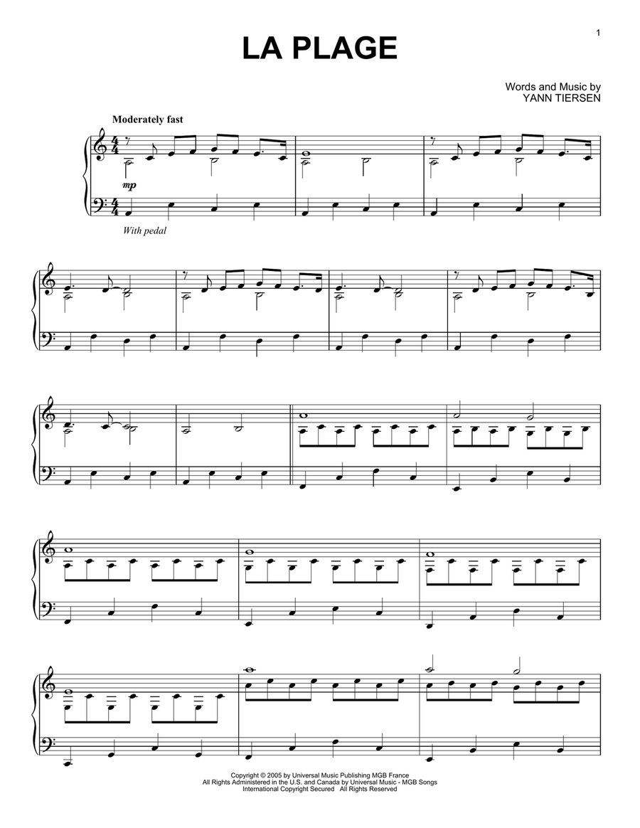La Plage Piano Solo scores gallery preview page 1