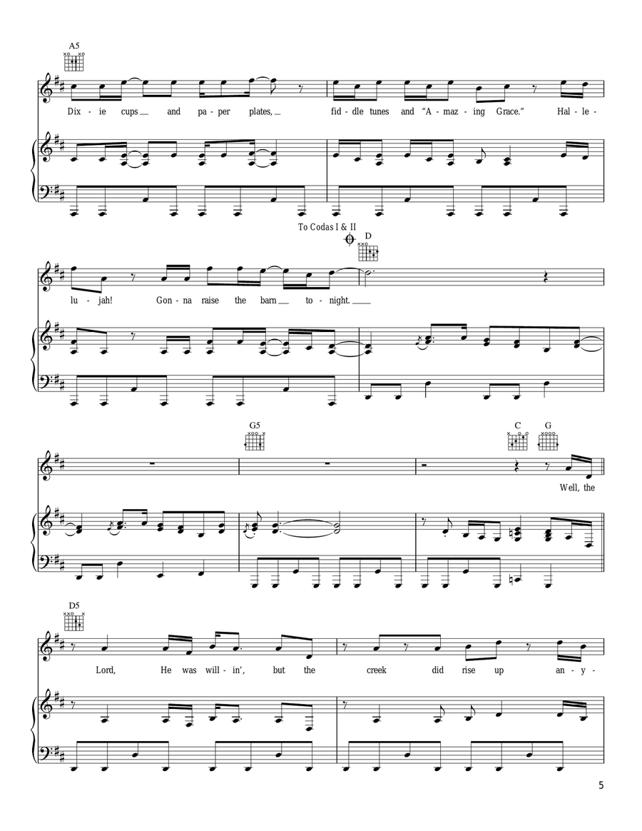 Raise The Barn Piano, Vocal, Guitar scores gallery preview page 5