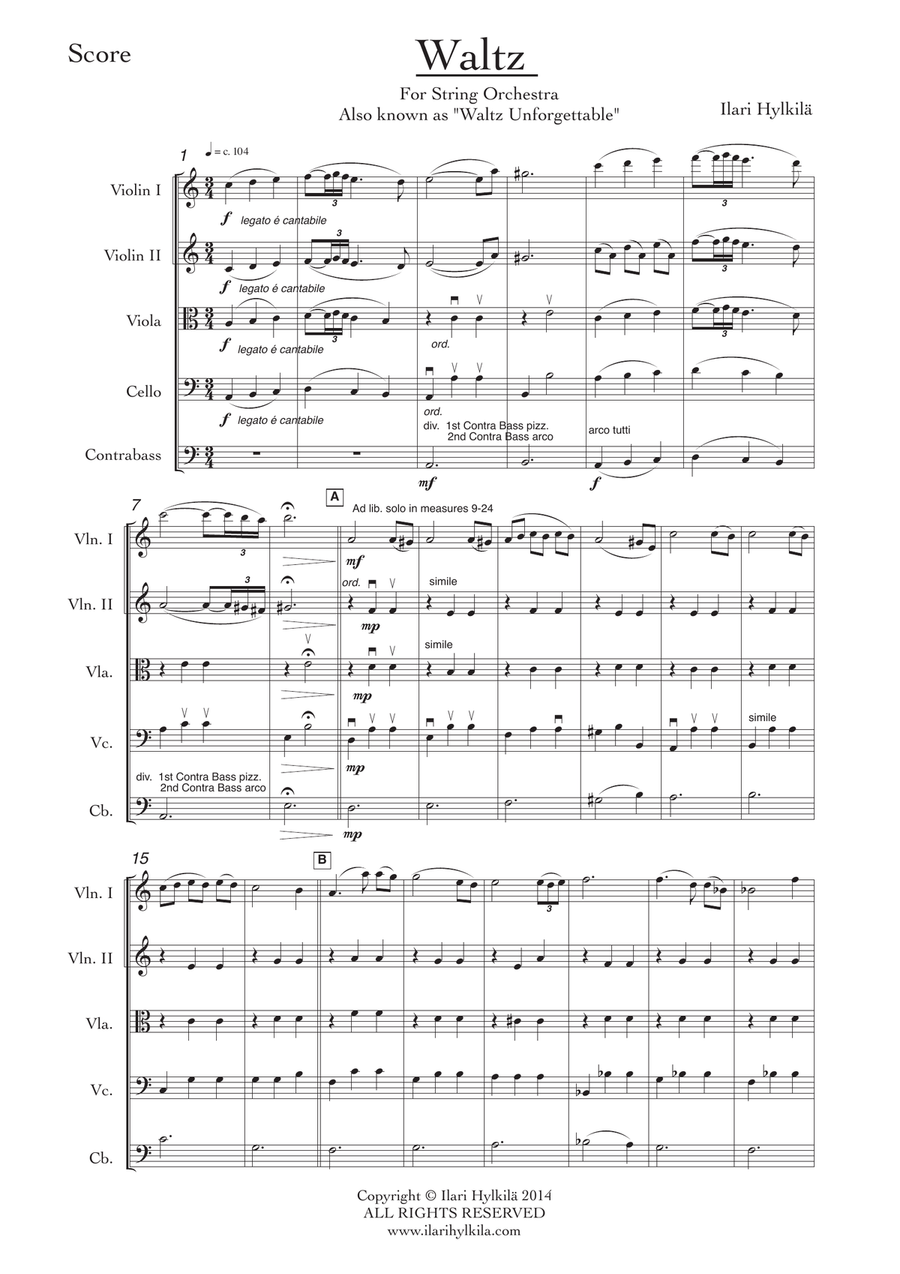 Waltz Unforgettable - for String Orchestra String Orchestra scores gallery preview page 1
